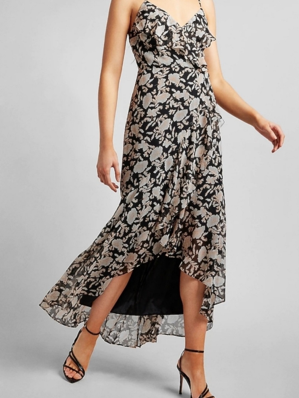 New express Floral Black and Beige Midi dress size large